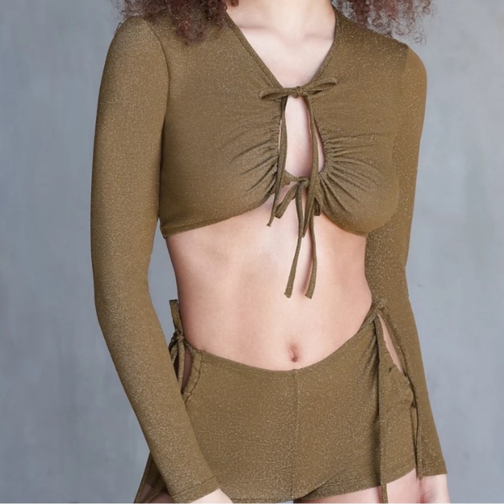 NEW- Savage x Fenty Sleep and Shine Sparkly Cut Out Long Sleeve Crop Top